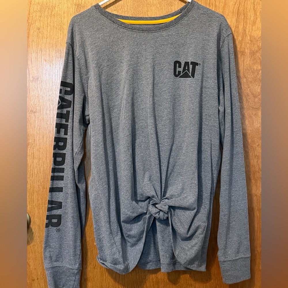 Caterpillar Gray Long Sleeve Logo Tee with Sleeve Branding